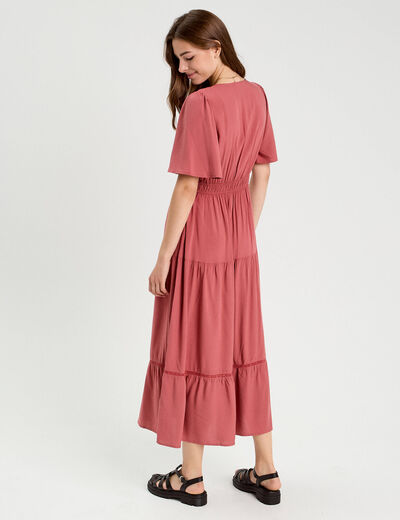 Robe longue évasée vieux rose femme