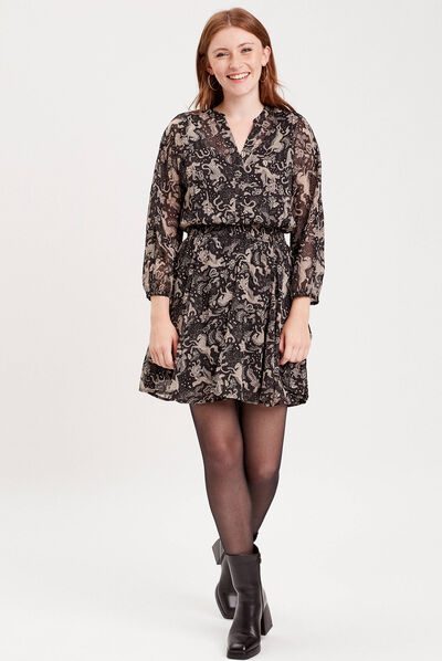 Robe évasée manches longues noir femme