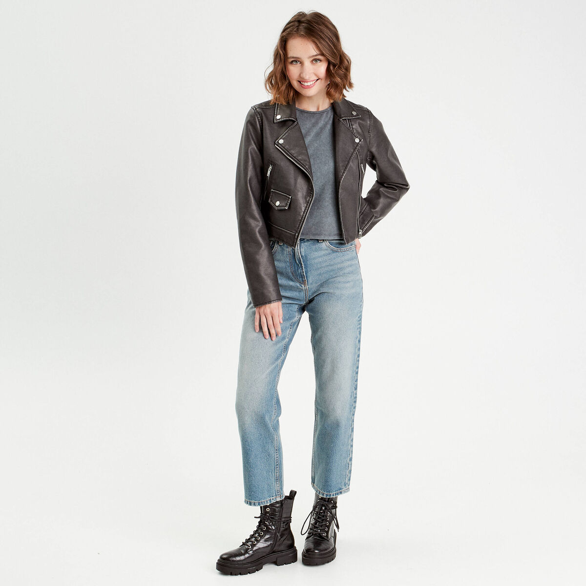 Veste biker simili cuir noir femme