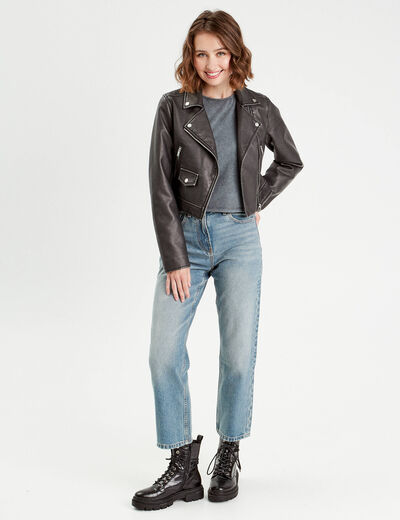 Veste biker simili cuir noir femme