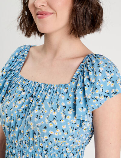 Robe évasée manches courtes bleu femme