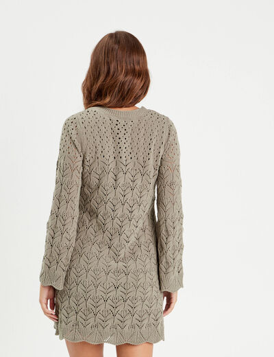 Robe tricot &eacute;vas&eacute;e ajour&eacute;e vert kaki femme