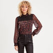 Blouse col montant smocké noir femme