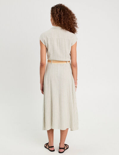 Robe chemise midi contenant du lin vert femme