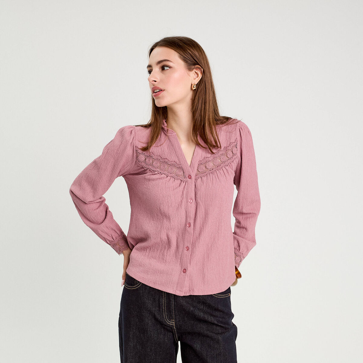 Blouse manches longues vieux rose femme