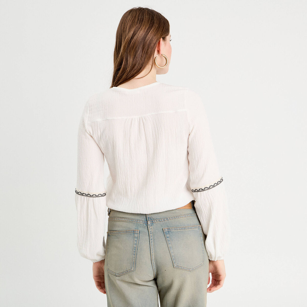 Blouse manches longues ecru femme