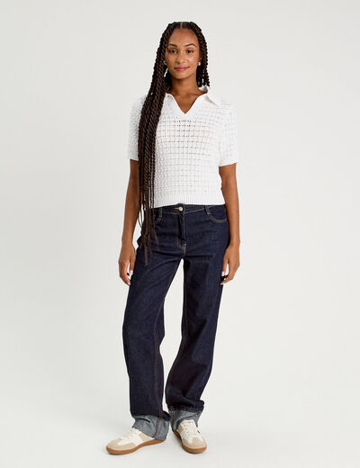 Polo manches courtes ajouré blanc femme