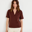 Sweat col chemise manches courtes marron femme