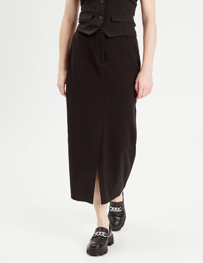 Jupe longue droite fendue noir femme