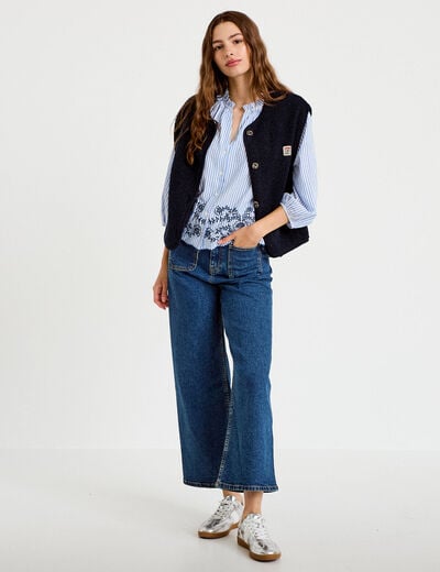 Gilet sans manches fausse fourrure bleu marine femme
