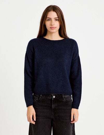 Pull manches longues bleu marine femme