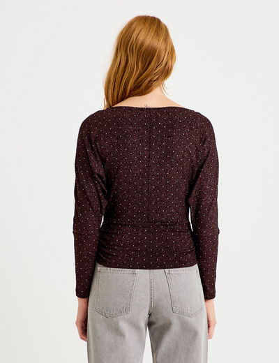 Top droit col bateau manches longues violet fonc&eacute; femme