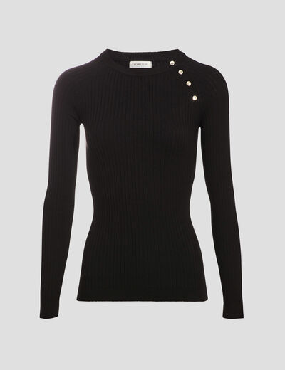 Pull côtelé avec boutons noir femme