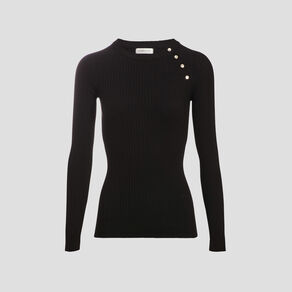 pull cotele avec boutons noir femme Pull côtelé avec boutons noir femme