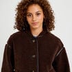 Veste effet polaire manches longues marron fonc&eacute; femme