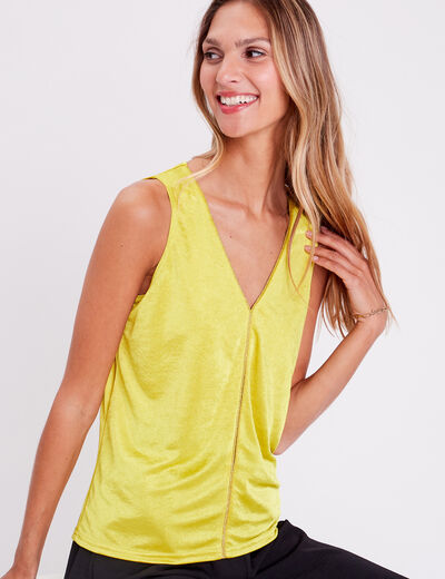 Blouse sans manches satin vert fluo femme