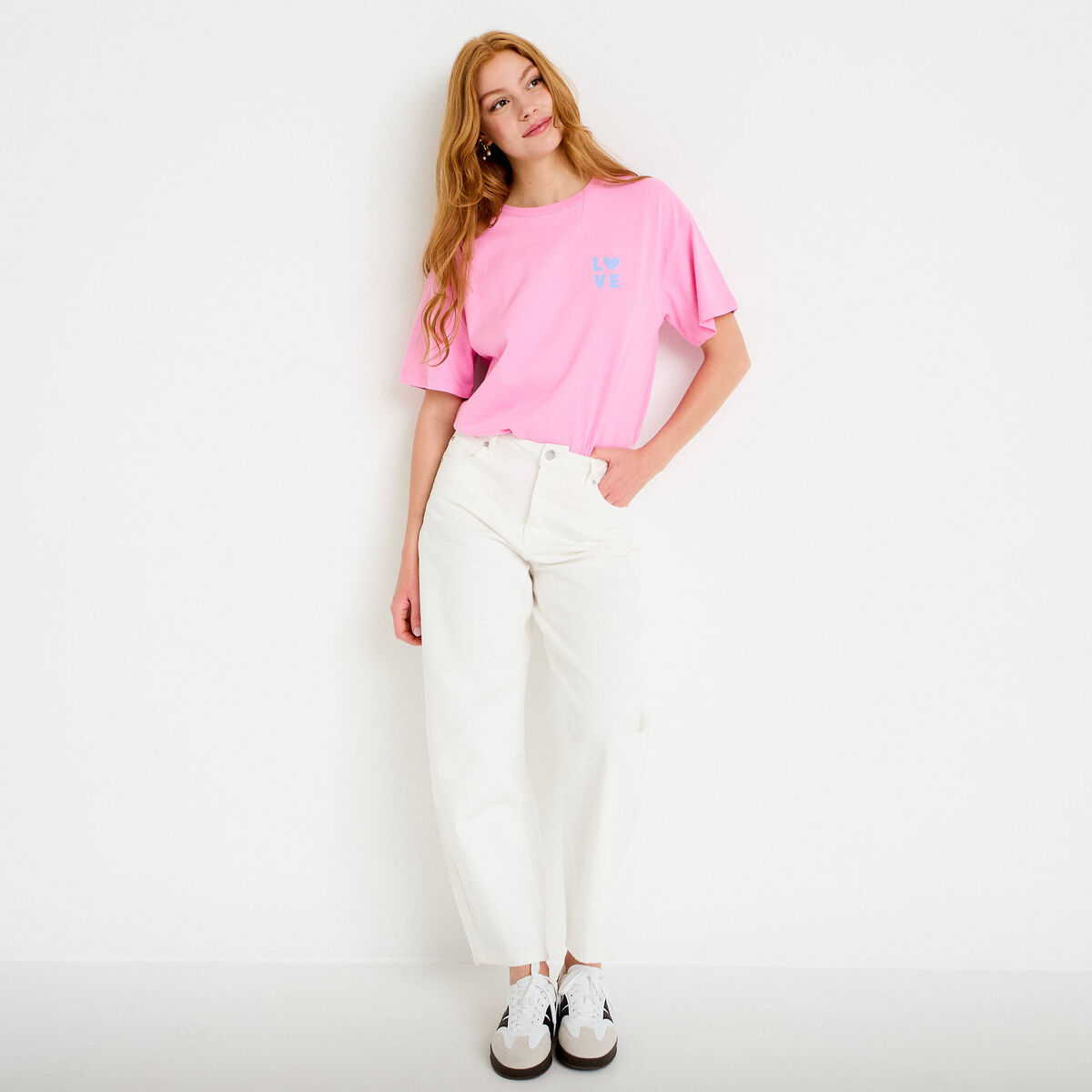 Jean barrel cropped taille standard denim blanc femme