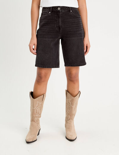 Bermuda large en jean denim noir femme