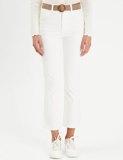 Jeans flare ceinturé ecru femme
