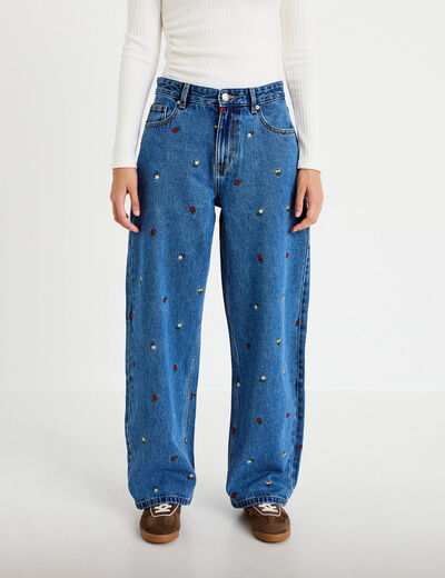 Jean barrel avec broderie bleu femme