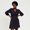 Robe &eacute;vas&eacute;e col v manches longues bleu marine femme