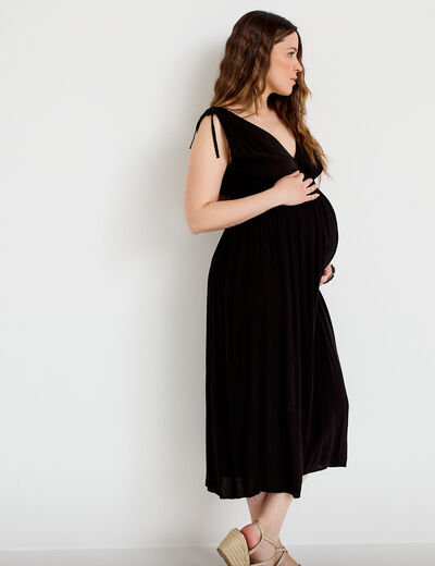 Robe midi &eacute;vas&eacute;e d&eacute;collet&eacute; sans manches noir femme
