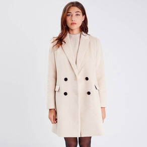Manteau droit boutonné beige femme