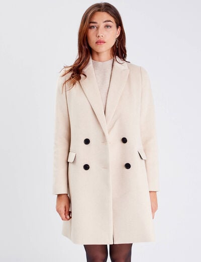 Manteau droit boutonné beige femme