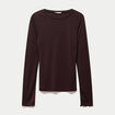 T-shirt ajust&eacute; col rond manches longues marron fonc&eacute; femme