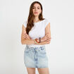 Jupe-short droite en jean denim bleach femme