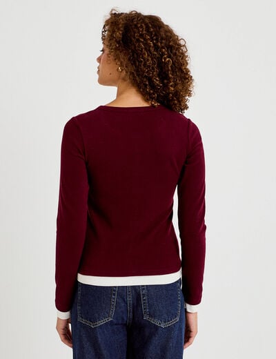 Top col rond manches longues bordeaux femme