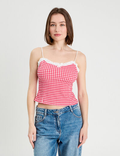 Débardeur cropped bretelles rose framboise femme