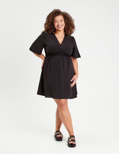 Robe évasée taille élastiquée noir femme