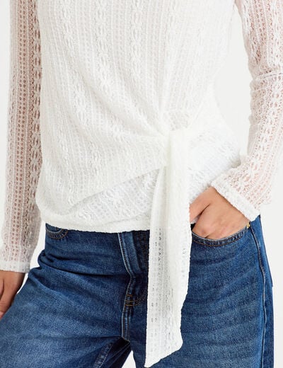Top droit manches longues dentelle ecru femme