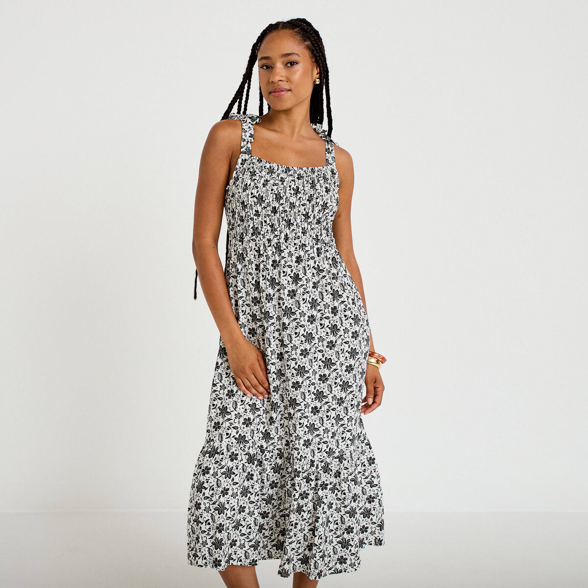 Robe longue &eacute;vas&eacute;e col carr&eacute; noir femme