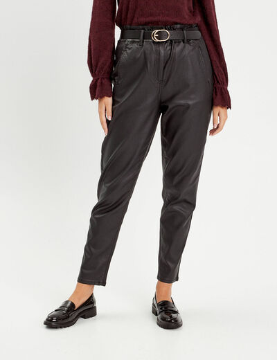Pantalon slouchy enduit 7/8ème noir femme