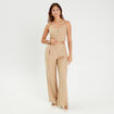 Pantalon large boutons beige femme
