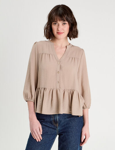 Blouse manches 3/4 beige femme