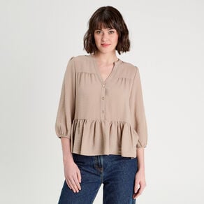 blouse manches 34 beige femme Blouse manches 3/4 beige femme
