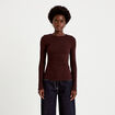 T-shirt ajust&eacute; col rond manches longues marron fonc&eacute; femme