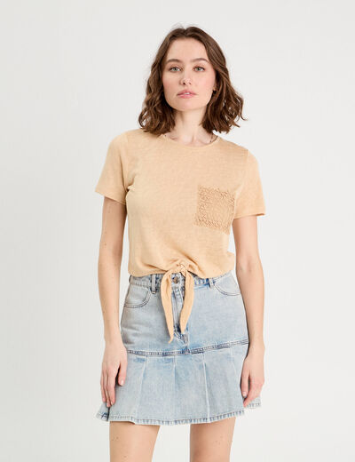 T-shirt détail noeud sable femme