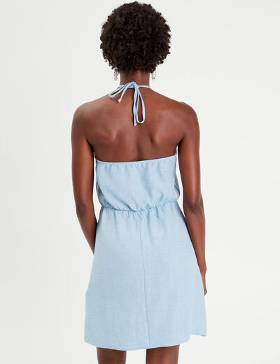 Robe évasée bretelles nouées denim bleach femme