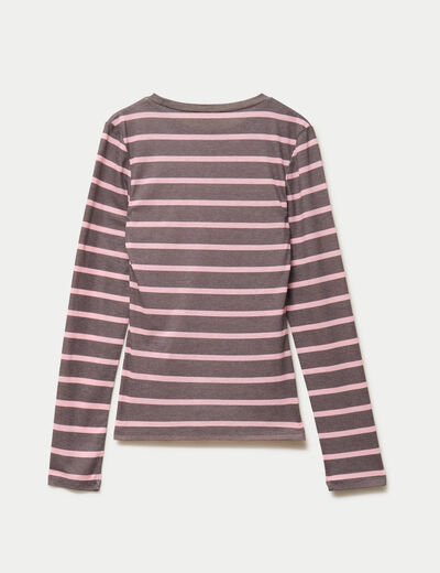 T-shirt ajust&eacute; col rond manches longues marron fonc&eacute; femme
