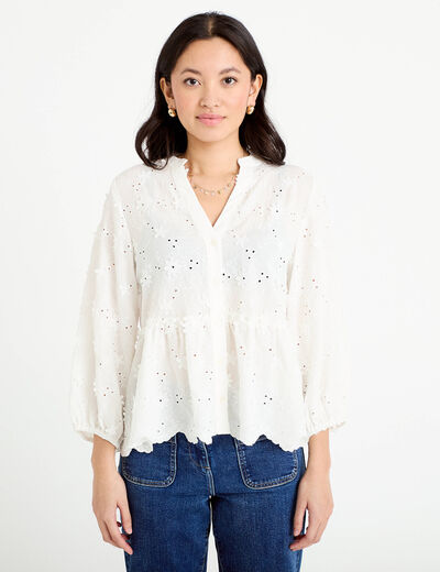 Blouse &agrave; motif en relief ecru femme