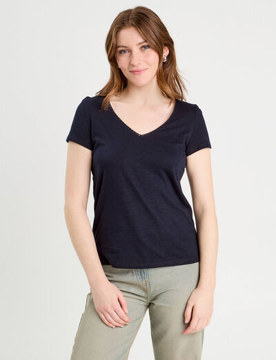 T-shirt manches courtes bleu marine femme