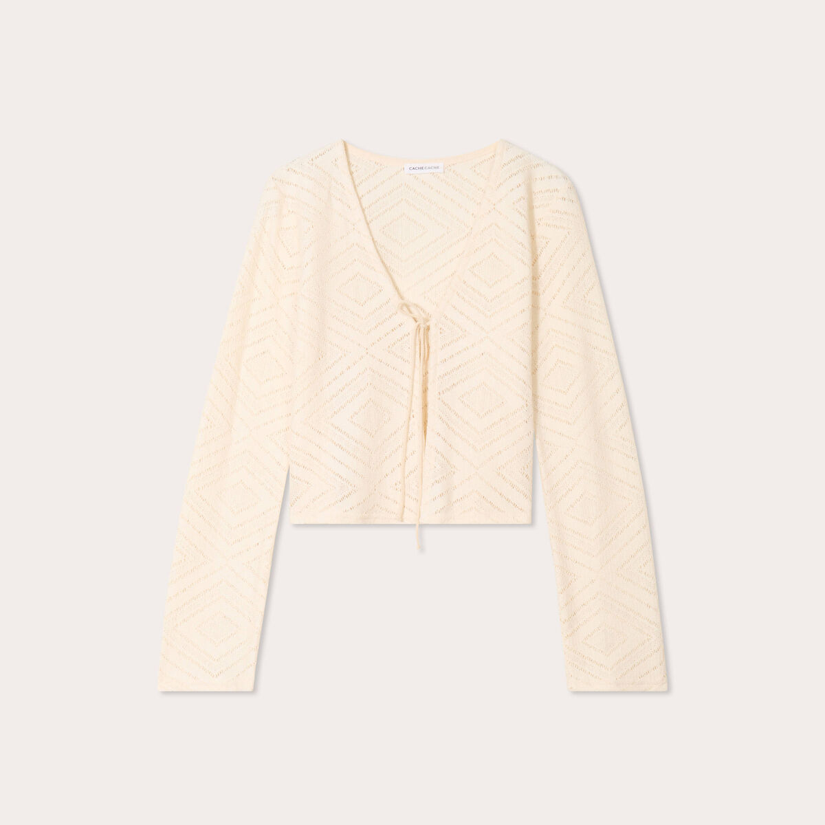 Gilet ajouré noué ecru femme