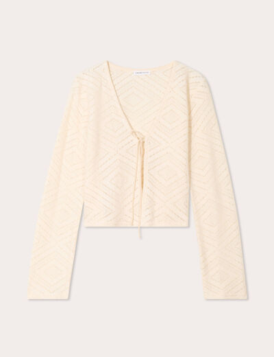 Gilet ajouré noué ecru femme