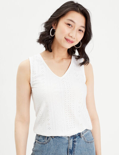 Débardeur broderie anglaise ecru femme