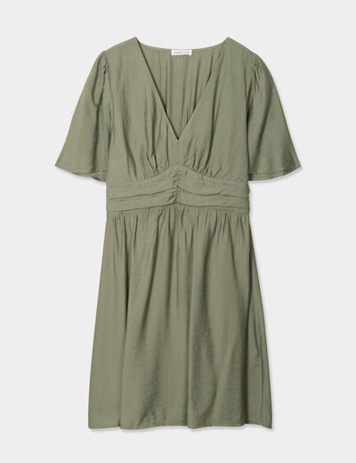 Robe évasée avec fronces vert kaki femme