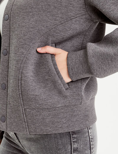 Sweat boutonné col teddy gris foncé femme